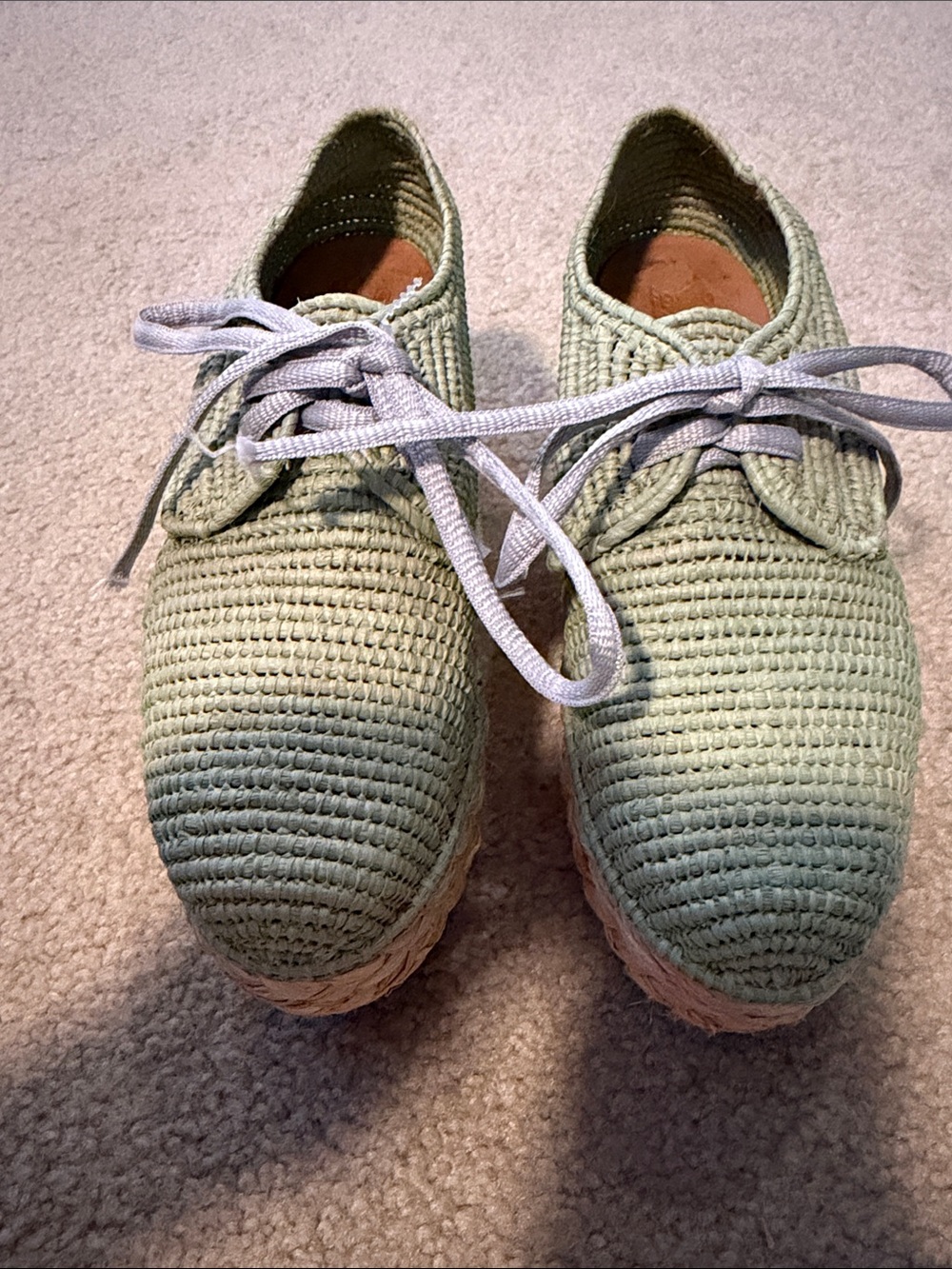 Casual Lace-Up Woven Shoes in Sage Green